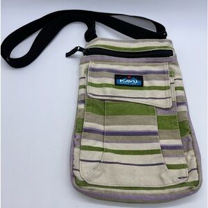 KAVU STRIPED GREEN, PURPLE & TAN CROSSBODY BAG